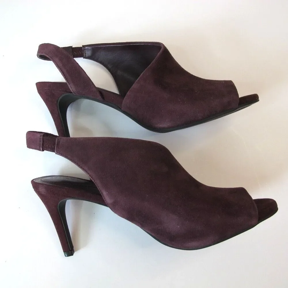 Bandolino Jasmine Dark Red Suede Peep Toe Slingback Peep Toe Heels‎ Women's 8.5M - Picture 6 of 9